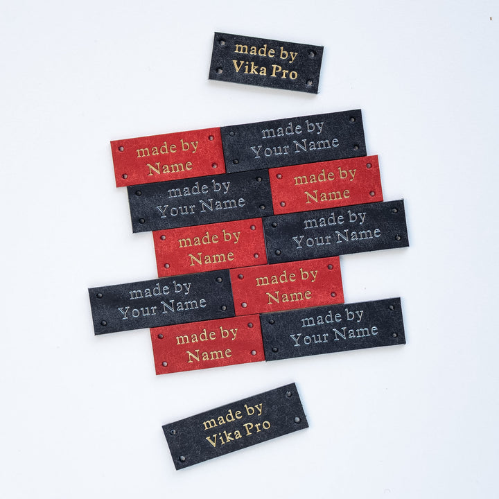 "made by" leather tags