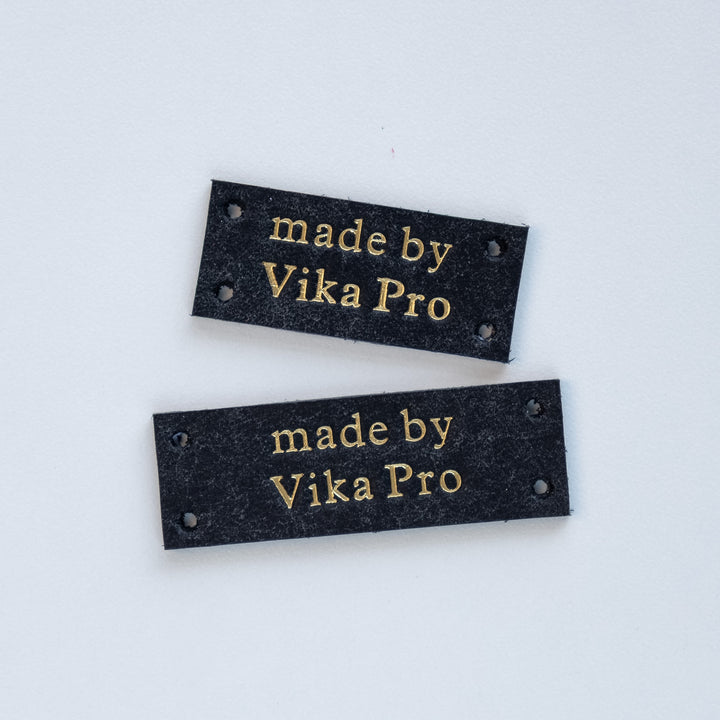 "made by" leather tags