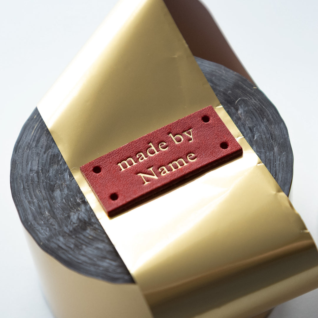 "made by" leather tags