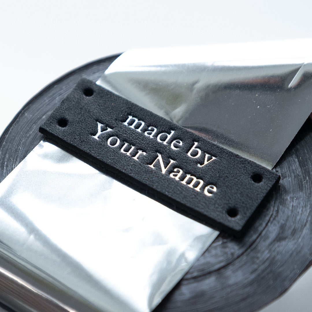 "made by" leather tags